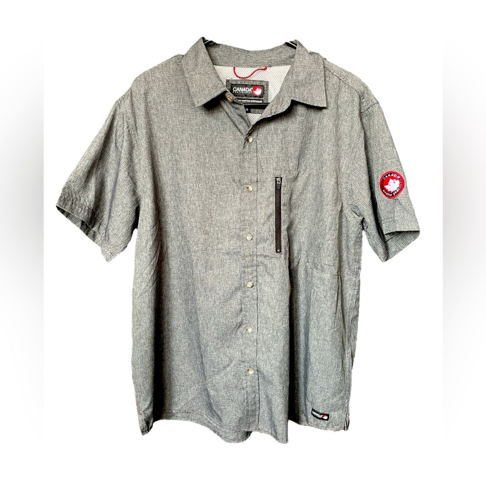 Canada Weather Gear Casual Button Up Short Sleeve Gray Shirt, Large, Fishing
